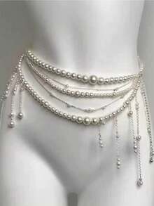 1件 时尚奢华休闲优雅精致独特轻盈珍珠多层流苏腰链，女士度假休闲饰品 - 彩色 - 查看 8