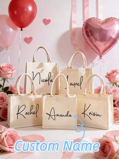 Bolso de lona con impresión de nombre personalizado, bolso de mano DIY personalizado adecuado para novia, bolsa de regalo única con letra adecuada para cumpleaños y aniversario
