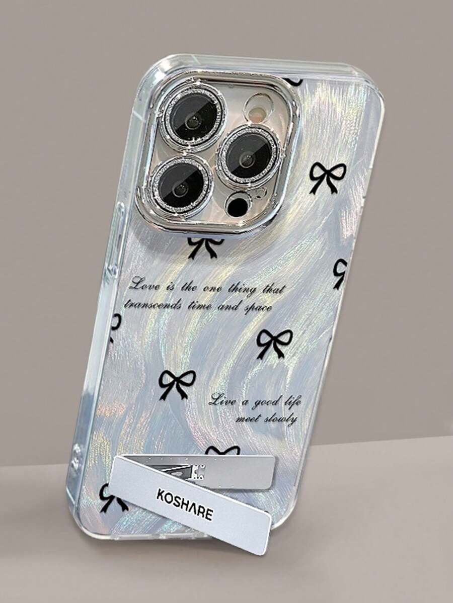 1pc Elegant Butterfly Stand Phone Case Compatible With IPhone 11/12/13/14/15/16/17 Pro Max - Silver - View 1