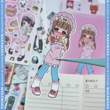 Wacawaca原创可爱动漫女孩角色贴纸，千禧故事日记复古风格多功能剪贴簿DIY涂鸦贴纸 - 長方形 - 查看 9