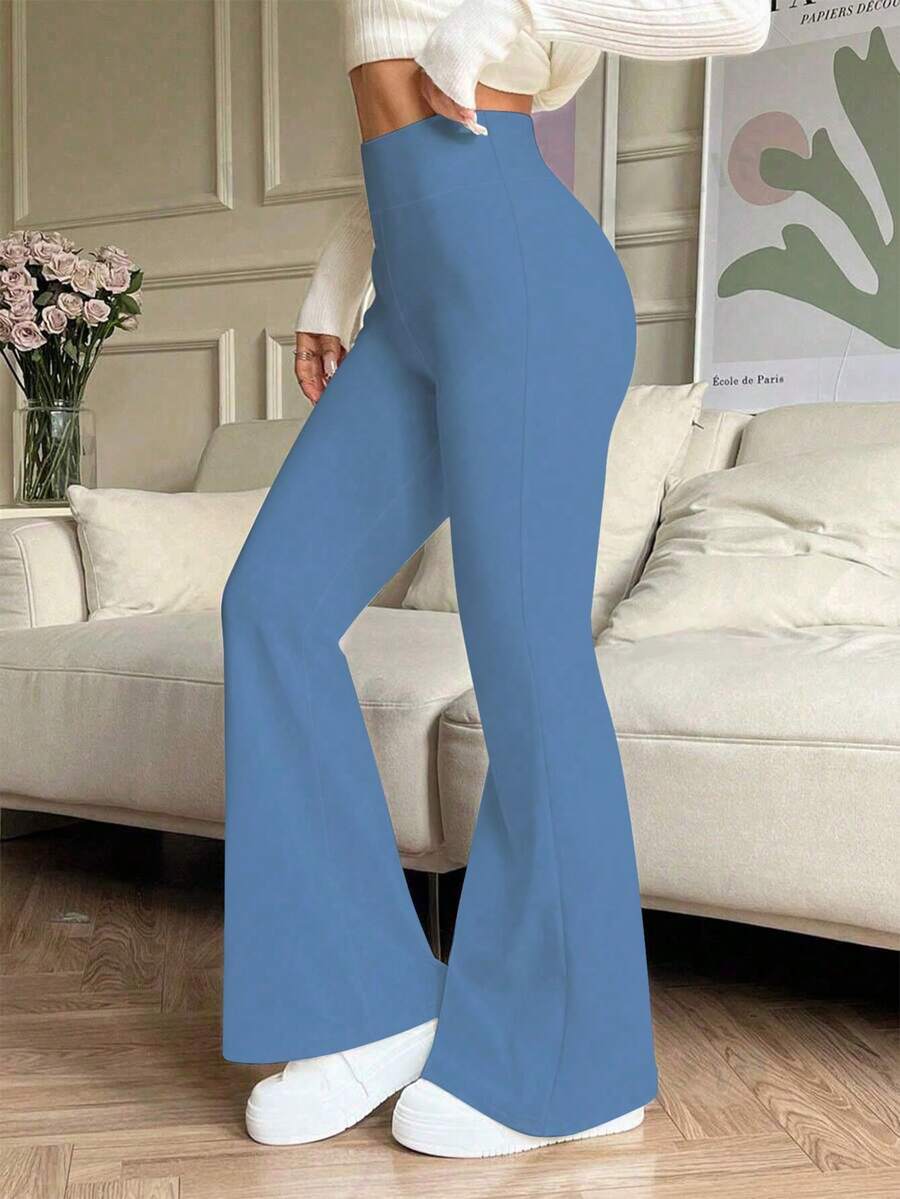 Quần ống loe cạp cao co giãn, quần legging thể thao yoga, quần lót nén, quần chạy bộ thể dục, quần thể thao thoáng khí nhanh khô, mùa xuân/hè - Xanh da trời - Xem 1