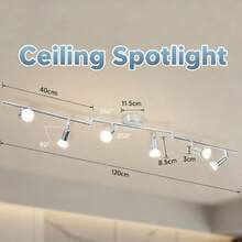 CANMEIJIA 1个铁艺六头嵌入式射灯，现代吸顶灯，GU10灯座，可更换GU10灯泡，可旋转灯头，黑/银色，110V/220V，含灯泡，冷白光6500K，中性白光4000K，暖白光3000K - 6頭吸頂射燈 - 查看 12