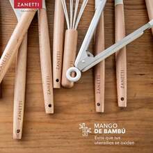 Juego 11 utensilios cocina silicona y madera con cubeta almacenamiento - Blanco - Ver 4