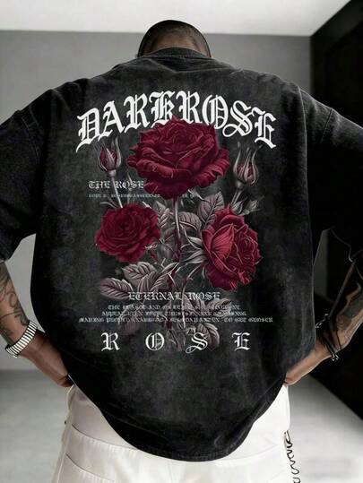 Graphic Tees Women Men's Casual Versatile Simple Rose Flower Print Short Sleeve T-Shirt Men's Summer Casual 180g Pure Cotton T-Shirt Patterned Printed Short Sleeved Top T-Shirt