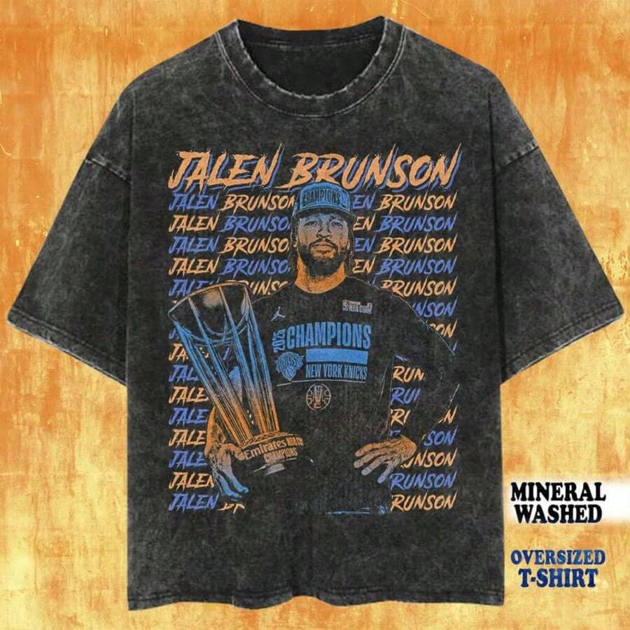 Vintage Wash Jalen Brunson Champions T-Shirt, Basketball Champion Tee - màu đen - Xem 1
