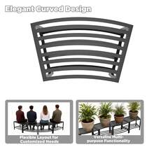 4-Piece Metal Backless Storage Bench Set, Weather-Resistant Curved Outdoor Bench & Plant Stand, Black - A - View 9