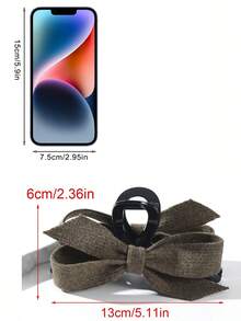 1个纯色法式双面蝴蝶结大号发爪夹，优雅发爪发饰，适合日常佩戴，时尚发夹，女士发饰 - 卡其色 - 查看 3