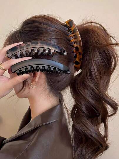 3pcs Retro Leopard Print Banana Hair Clips, High-End Twist Ponytail Clips, Elegant Hair Accessories For Women