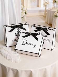 1pc Personalized Bridesmaid Gift Bags, Customize Text,Custom Wedding Gift Bags, Bachelorette Party Bag, Bridal Party Gift Bag, Ribbon Gift Bag,Elegant Gift Bag,Personalized Bridesmaid Gift Bag, Elegant Bridal Party - Multicolor - View 5