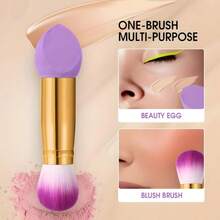 2-In-1 Dual-Head Foundation Makeup Sponge Brush, With Handle, Dry & Wet Separation, Includes 3 Sponge Shapes - Multicolor - View 4