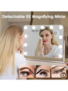 Lighted Vanity Mirror, Makeup Mirror,Lightde Mirror With 11 Adjustable Brightness LED Bulbs, 3 Color Modes And Detachable 5x Magnifying Mirror, Slim Metal Frame Design, Smart Touch Control - White - View 5
