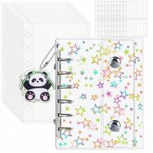 シール帳 透明 A7 サイズ ミニ バインダー 両面収納[ リフィル×30枚] シール台紙 クリア カードポケット 手帳 推し活 女の子 コラージュノート クリアタイプ A7 ( 星柄タイプ) - 星柄タイプ/リフィル*30枚 - チェックする 6