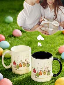 1 Stück 325ml Keramik Kaffeetasse mit Hasen Blumen & Oster Grüße - Rosa & Grüne Frühlings Hasen, Tulpen & Eier Design - Nur Handwäsche, wiederverwendbare Tasse als Ostergeschenk, für Lehrer, Kollegen, Liebste oder Geburtstagsgeschenk - Weiße Teetasse für heiße/kalte Getränke - Verschiedenfarbig - Übersicht 5