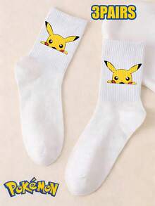 pokemon 宝可梦 1/3/5 双装可爱卡通印花透气柔软中筒袜，加固鞋跟和鞋头，经久耐穿，男女通用，四季皆宜 - 彩色 - 查看 9