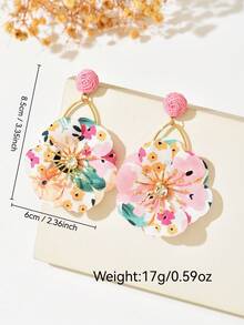 1 Đôi bông tai tua rua hoa mộc mạc, bông tai tua rua hoa bằng sợi raffia sang trọng, thích hợp cho bãi biển, du lịch, phối đồ thời trang, bông tai thanh lịch dành cho nữ. - Hồng - Xem 4
