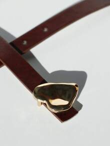 1 Stück Damen Gürtel mit asymmetrischer Schnalle in Herzform, modisches einzigartiges Design, geeignet für den täglichen Gebrauch, schwarz - Verschiedenfarbig - Übersicht 4