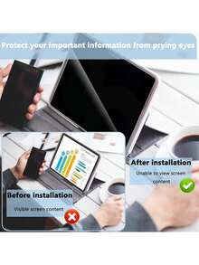 1pc Privacy Screen Protector Compatible With Ipad Pro/Air/Mini (7.9-12.9 Inch): Left And Right Privacy Protection, Suitable For Office, Commuting And Public Places Browsing (Anti-Fingerprint Coating, Cleaning Kit And Compatible With Phone Case Edges). Essential Screen Protector For Daily Use, Office, Home Tablet Screen Protection, Waterproof, Shockproof, Anti-Fall, Anti-Scratch. - Black - View 7