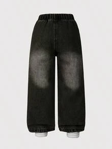 1pc Girls Distressed Fashionable Streetwear Denim Jeans, Spring/Summer New Arrival - Black - View 2