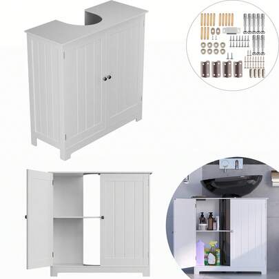 Under-Sink Storage Cabinet, Basin Storage Cabinet, Two-Door Bathroom Floor Cabinet, Adjustable Shelves, Large Storage Cabinet, Freestanding Cabinet 58 X 30 X 60 Cm, Suitable For Home Bathroom And Kitchen Storage.