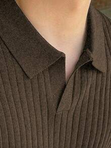 Men's Solid Color Ribbed Vertical Ribbed Knit Sweater, Simple And Versatile Long Sleeve Top - Brown - View 4