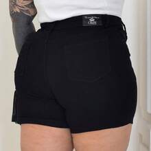 Women Denim Shorts - 黑色 - 查看 6