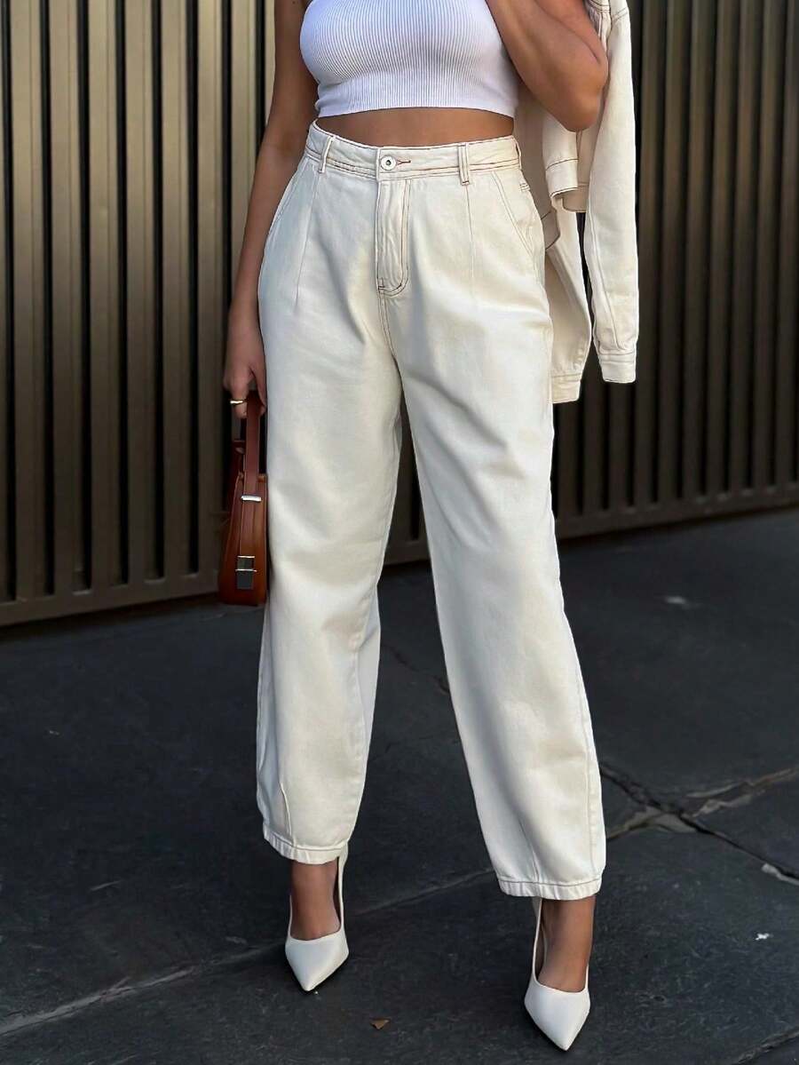 Saina Office 8279 Women's Straight Mom Jeans Without Rips 8279 - 8279 - 查看 1