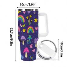 1 Stainless Steel Straw Cup| Enchanted Forest Animal Print, Cute Mushroom & Rainbow Design, Leak-Proof, Ergonomic Handle, 40OZ Capacity, Reusable Halloween Gift Durable Stainless Steel Water Bottle With Detachable Cup For Daily Use, Water Bottle Coffee Bar Essentials| Perfect Grandpa Grandma & Best Friend Gifts - White - View 5