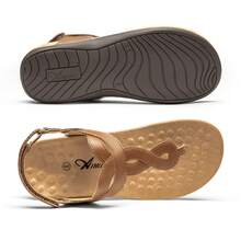 Athlefit Women's Orthopedic Arch Support Sandals - Comfortable Thong T-Strap Orthotic Casual Flat Sandals For Women - Solbränna - Visa 4