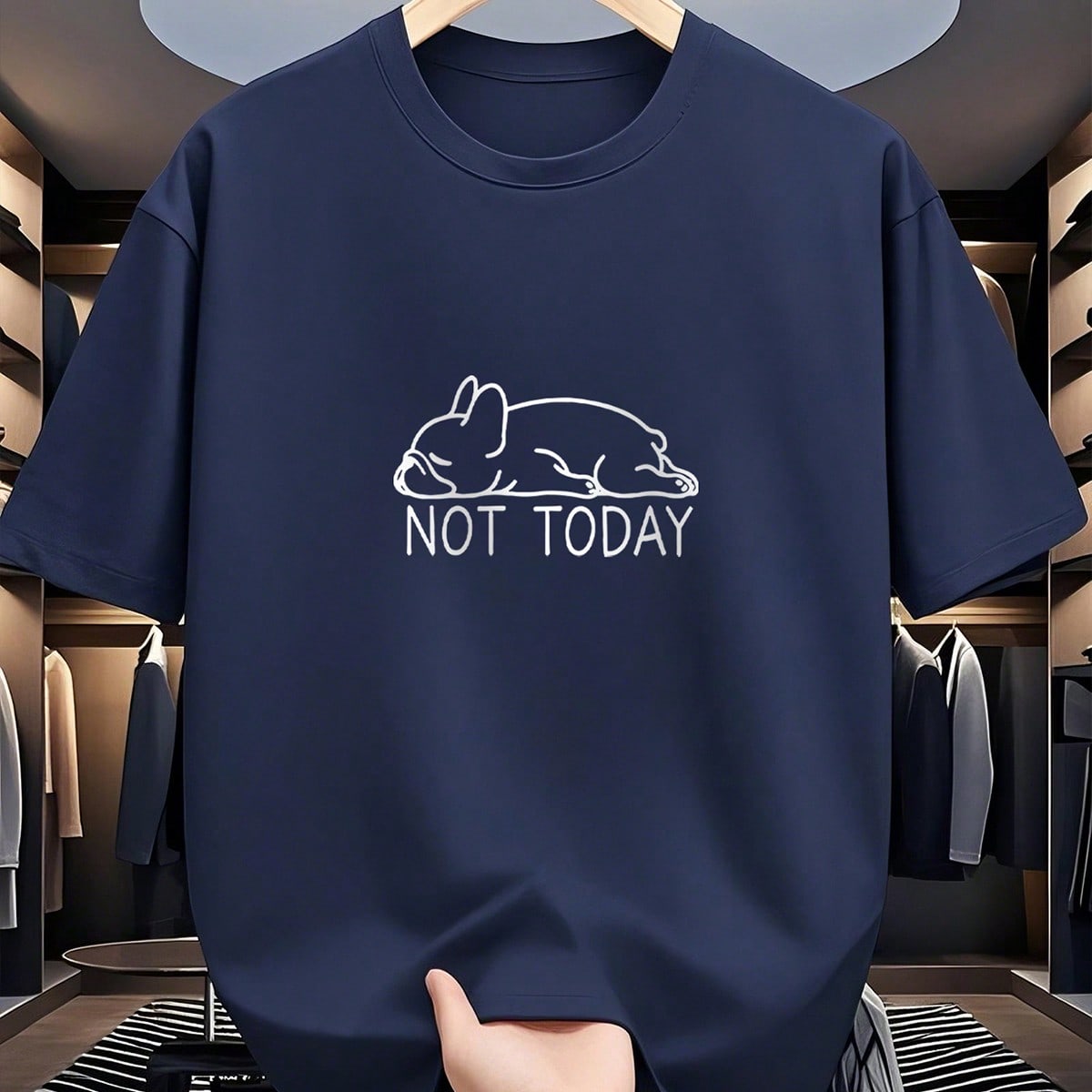 Camiseta de manga corta con cuello redondo y estampado de perro perezoso "NOT TODAY" de estilo casual, versátil para el verano