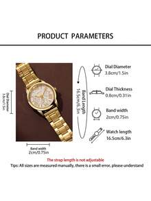 5pcs Women's Quartz Watch Set, Includes Quartz Watch With Roman Numeral Dial, Rhinestone Earrings, Rhinestone Ring, And Rhinestone Heart Necklace, Designed In Shiny Gold Tone - Gold - View 3