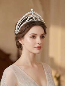 1件优雅奢华仿珍珠发箍，新娘婚礼发饰，适合节日、派对、晚会、演出等场合 - 銀色 - 查看 9