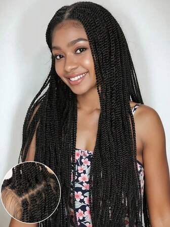Senegalese Twist Lace Front Wig, Micro Box Braided Wig, Full Lace Front, Hand-Braided, Glueless, Kanekalon Synthetic Premium Braided Wig, Suitable For Women's Daily, Party Or Cosplay Use