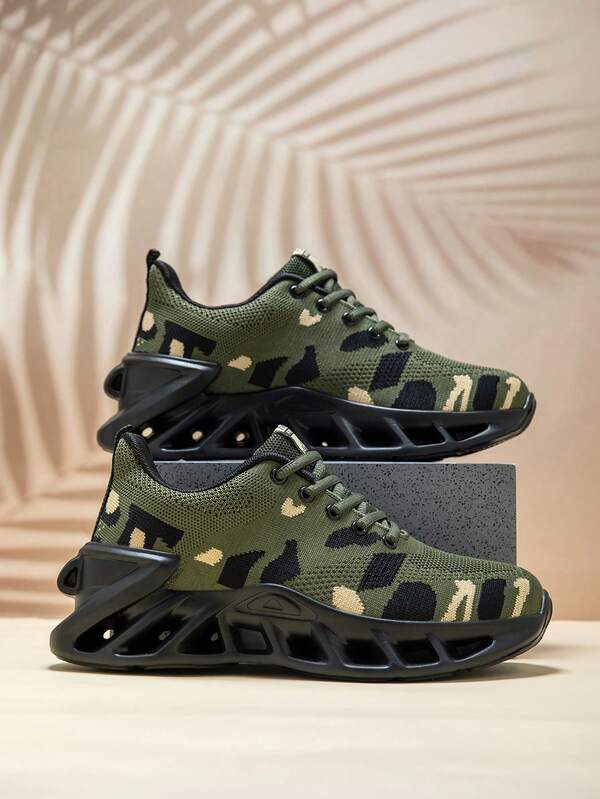 Teens' Versatile Thick-Soled Camouflage Casual Sports Shoes, Comfortable Outdoor Training Running Sneakers