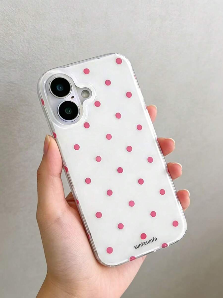 Fashionable Phone Case, Minimalist & Cute Design, Black & White Polka Dot Pattern, Compatible With IPhone 11 To 17 Series Including Pro Max - Pink - View 1