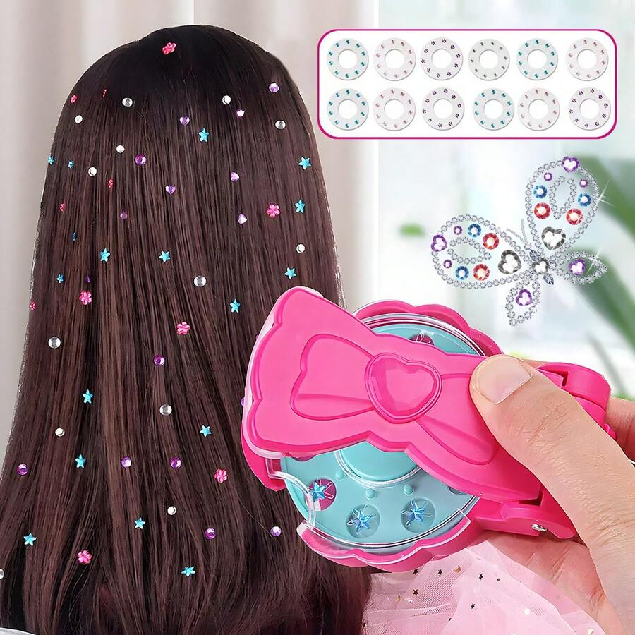 1pc Children's Jewelry Embossing Machine - 120/220 Plastic Diamond DIY Set, Girls Pretend Play Toy, Children's Hair Accessory Toy, Diamond Jewelry Hair Accessory Mold, Backpack Decor, Postcard Pressing Decor, Charm Shaping Tool, Birthday Party Gift Toy For Girls - Multicolor - View 1