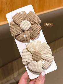 2pcs Korean Style Floral Hair Clips, Sweet Fashion Hair Accessories Suitable For Daily Use - Multicolor - View 3
