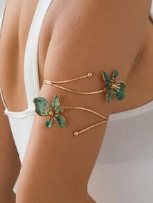 1件不规则形状花朵臂环，女士款，时尚百搭，适合夏季派对、婚礼、度假、返校季、新年等场合，也是馈赠亲朋好友的理想礼物。 - 黑色 - 查看 11