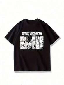 Mens Tshirts Men's Fashion Print Casual Four Seasons Men's Anime Pattern Trench T-Shirt - Black Short Sleeve Round Neck Printed Top, 4-Character Printed Design, Regular Fit, Non-See-Through Fabric, Hand Wash Only Men's Fashion Print Casual T-Shirt Casual Summer T-Shirt, Comfortable Outdoor Casual Wear - 黑色 - 查看 1