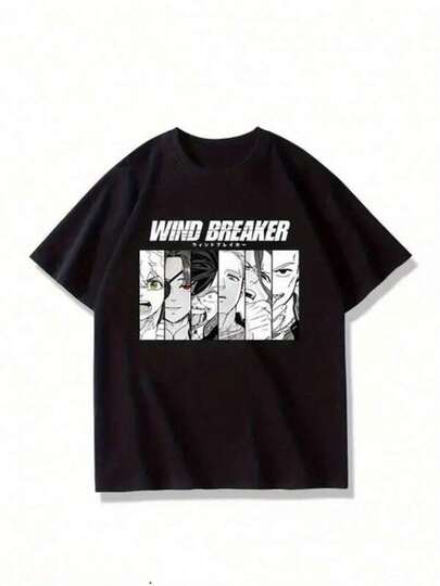 Herr-T-shirts Herrmode Tryck Casual Fyra Säsonger Herr Trench T-shirt med Anime-mönster - Svart Kortärmad Rund Hals Tryckt Topp, Tryckt Design med 4 Karaktärer, Normal Passform, Icke-Genomskinligt Tyg, Endast Handtvätt Herrmode Tryck Casual T-shirt Casual Sommar T-shirt, Bekväma Fritidskläder För Fritidsbruk