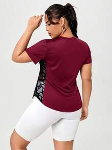 Camiseta de manga corta de mujer talla grande, casual y deportiva, con parches de malla, para verano - Burdeos - Ver 5