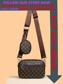 2pcs Embroidered Strap Men's Mini Keychain Pouch Valentine's Day Valentine'S Day Phone Bag - Rust Brown - View 2