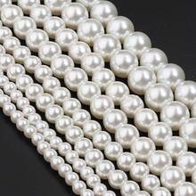 1串时尚白色贝壳珠，直径4-10毫米，圆形装饰珠，DIY手链配件 - 米色 - 查看 2