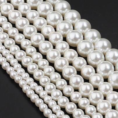 1 sträng vita snäckspärlor 4mm-10mm, runda dekorativa pärlor för smyckestillverkning, gör-det-själv-armbandstillbehör