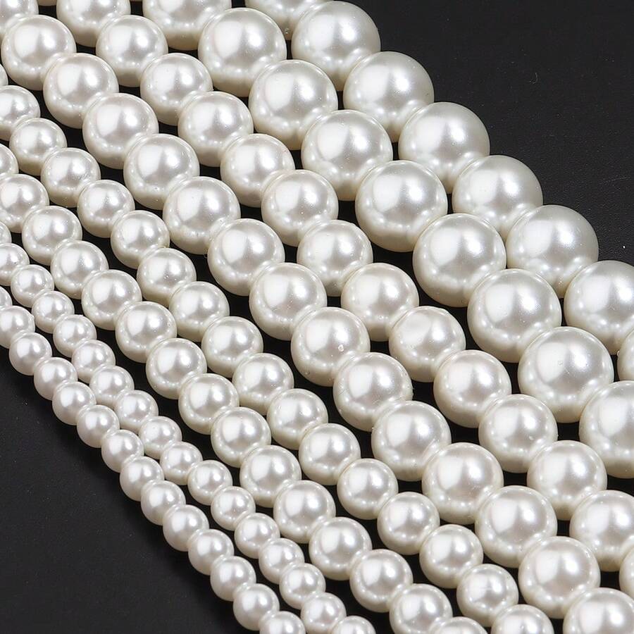 1串时尚白色贝壳珠，直径4-10毫米，圆形装饰珠，DIY手链配件