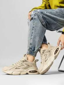 Zapatillas deportivas casuales para hombre con suela gruesa,Zapatillas de tenis con amortiguación de aire y suelas que absorben los impactos,Zapatillas deportivas de caña baja con malla transpirable,Suelas antideslizantes de goma con excelente resistencia al desgaste,Zapatos casuales de moda retro para hombre,Ideal para desplazamientos diarios, actividades al aire libre, reuniones, uso durante todo el año, muy práctico y con un estilo versátil para múltiples ocasiones - Caqui - Ver 5