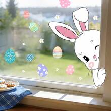 1pc Creative Easter Window Sticker, Featuring A Bunny And Easter Egg Design, Reusable Vinyl Glass Decal, Suitable For Home Living Rooms, Offices, Shop Window Displays, And Spring Party DIY Wall Decoration. - multicolor - View 8