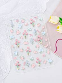 1pc TPU Soft Case With Summer Pink & Blue Floral Tulip Pattern Painting, Compatible With Mini 1/2/3/Mini 4/Mini 5/Mini 6/Mini 7/Air/Air 2/9.7/10.2/10.5/Air 4/Air 5/10.9/Pro 11-Inch/10th Gen/Air 11-Inch (M3) 2025/Pad (A16) 11 Inch 11th Generation 2025, A7/A8, Lightweight Ultra-Thin Soft Shell, Fresh/Personalized/Creative/Cute, TPU Tablet Protective Single Shell, Transparent Tablet Case, No Pen Slot - Multicolor - View 2