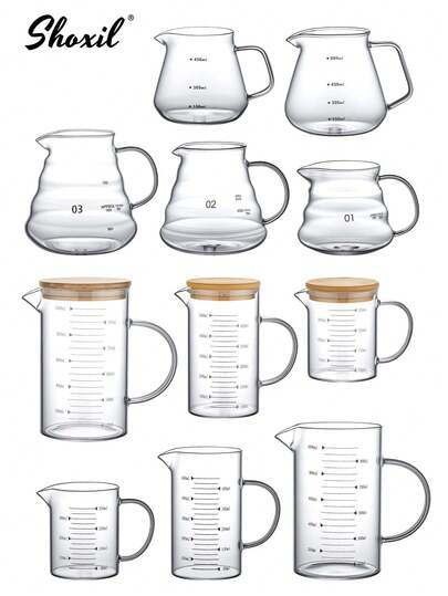 shoxil "1pc High Borosilicate Glass Coffee Cup Measuring Cup Glass With Handle Graduated Cup Coffee Milk Juice Measuring Cup Transparent Glass,Pour Over Coffee Pot Without Lid, High Borosilicate Glass Coffee Server, Cloud Shaped Clear Coffee Carafe, For Home, Office, Outing "