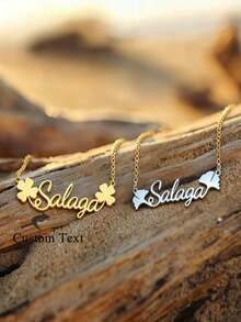Customized 18K Gold Foil Leaf Pendant Necklace, Personalized Name Necklace, Stainless Steel Jewelry, Birthday, Summer Holiday Gift - Type 1 - View 1
