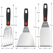 Juego de Espátulas de Acero Inoxidable, Espátulas de Cocina con Mango de Silicona, Resistentes, para Sartén de Hierro Fundido, Panqueques y Pescado - plateado - Ver 5